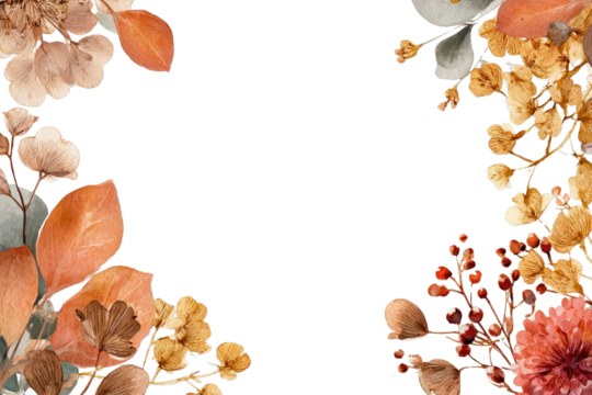 PNG Watercolor autumn wedding frame leaves leaf illustration.