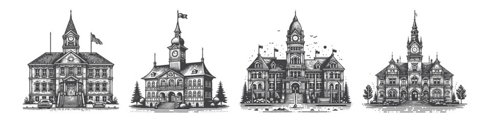 Vintage Hand-Drawn Victorian House Illustration, Historic Engraved Vector for Architecture and T-Shirt Design