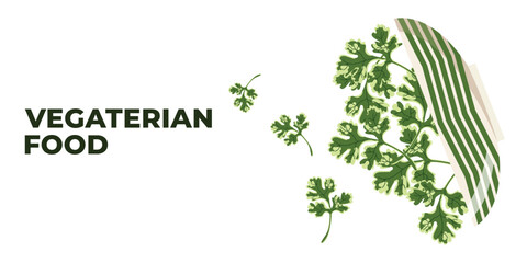 Vector illustrated web desktop banner of a plate with healthy vegetarian food. Gluten-free nutrition concept for posters, packaging, branding, and web design