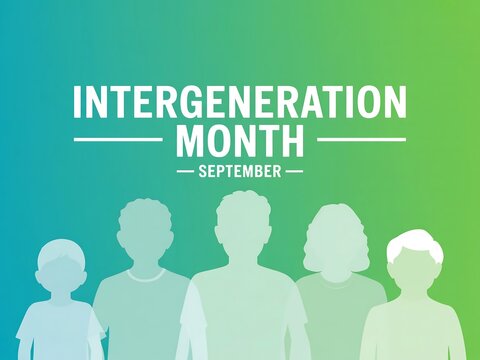 Celebrating intergeneration month in september with diverse silhouettes representing different ages