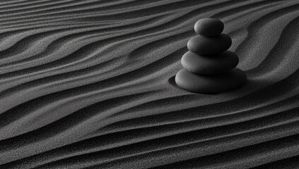 Dark stones balanced on sand