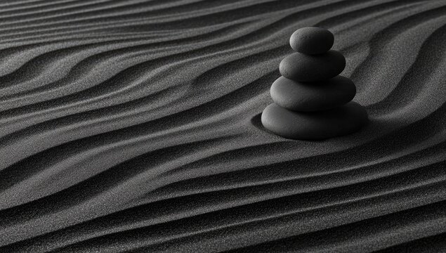 Dark stones balanced on sand