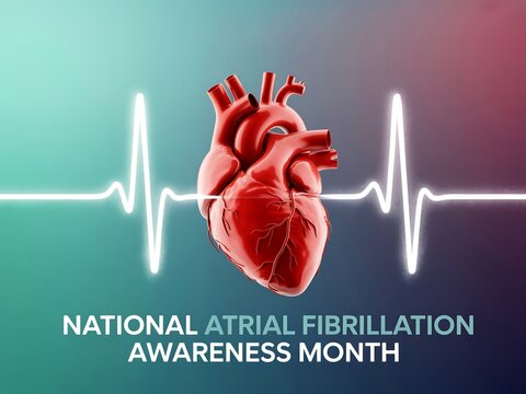 Heart health awareness for national atrial fibrillation awareness month with ekg line - Powered by Adobe