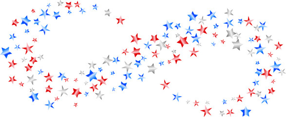 Infinity symbol in stars confetti scatter red, blue and white color design element vector illustration