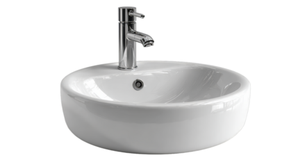 Modern bathroom vessel sink with chrome faucet sleek and stylish design on a white background