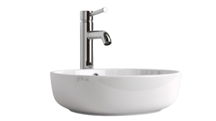 Modern bathroom vessel sink with chrome faucet sleek and stylish design on a white background