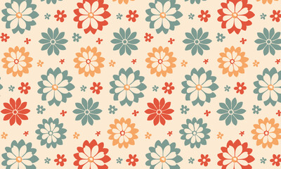 Seamless Hand Drawn Floral Pattern with Chrysanthemum and Leaves