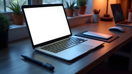 Fototapeta premium Digital Artist Workspace with Laptop and Stylus Pen