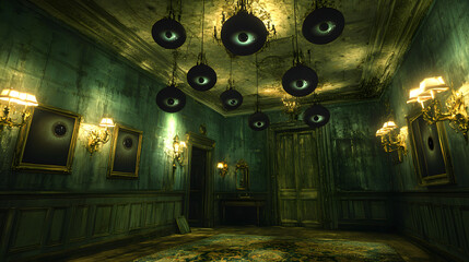 Fototapeta premium Elegant room featuring stunning chandeliers and decorative elements enhancing luxurious ambiance