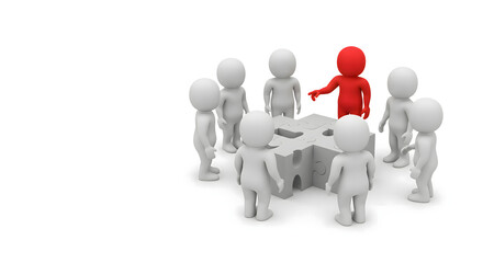 Leadership concept: A group of stick figures with the leader at the front