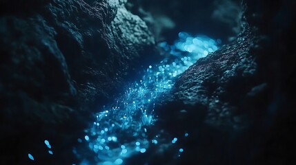 A stunning photo showcasing a glow worm cave illuminated with beautiful glowing blue light