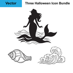 Siren Shell Horn Ocean Mist Silhouette Halloween Vector Bundle