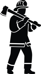 Firefighter Silhouette with Axe Emergency Response Hero.