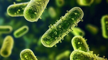 Close-up of Vibrant Green Bacteria Under Microscope