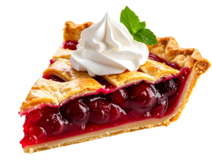  Whipped Cream Topped Cherry Pie Slice, Isolated PNG