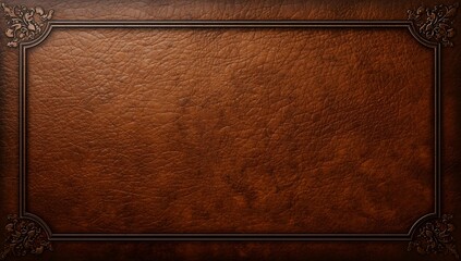 Ornate leather bound book cover with decorative corners