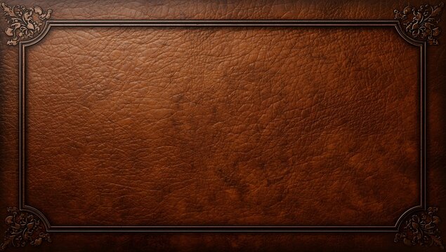 Ornate leather bound book cover with decorative corners