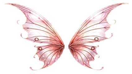 Delicate pink fairy wings isolated on a transparent background
