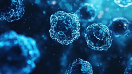 Blue Microscopic Cells in Abstract Background