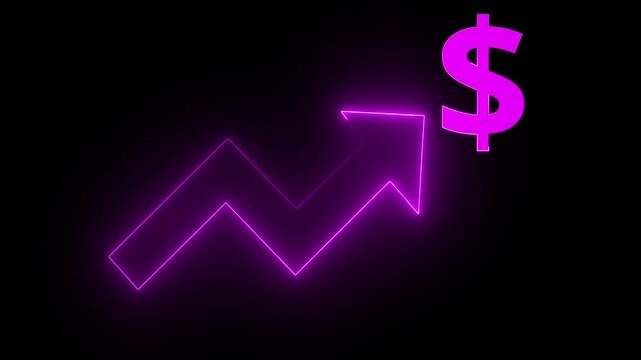 Neon dollar Business Graph Chart Icon Animation. Abstract neon line dollar business graph animation. Money, profit, investment, growth business, economy, finance