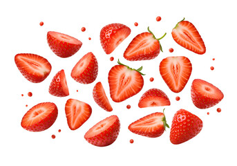 Juicy Strawberry Slices: Vibrant Red Fruit Background Isolated on Transparent Background