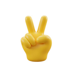 Yellow hand making a peace or victory sign isolated on white background