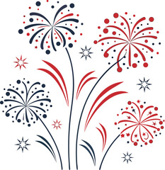 Fireworks vector illustration, vibrant colors for festive celebrations. Ideal for New Year Eve, Fourth of July, Diwali, Chinese New Year, Eid al-Fitr, Ramadan, Christmas, Halloween, party, holiday