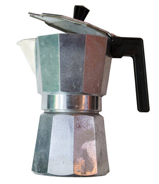 Cafetera italiana moka abierta. Imagen aislada. Fondo transparente