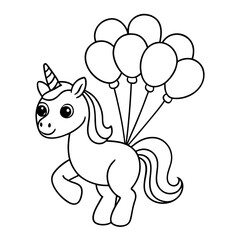 Fototapeta premium black outline printable unicorn holding balloons