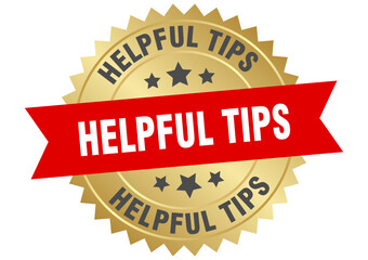 helpful tips. helpful tips round red and gold label isolated on transparent background