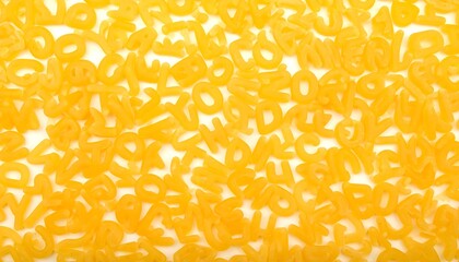 Pasta letters scattered on white
