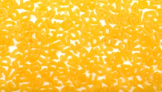 Pasta letters scattered on white