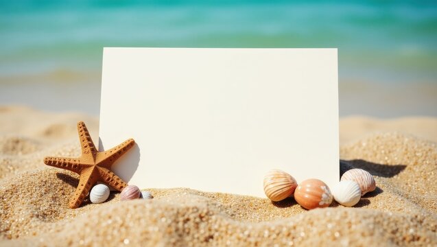 Relaxing beach scene with blank card tropical coast photography sunny environment close-up invitation concept