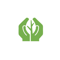 hand holding green leaf icon, go green logo
