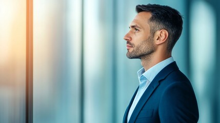 Fototapeta premium Pensive Businessman Gazing Out Window, Leadership ,Vision