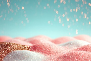 Fototapeta premium A delicate landscape of shimmering pink, gold, and white glitter.