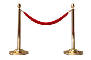 Golden stanchions with red velvet rope isolated on a transparent background