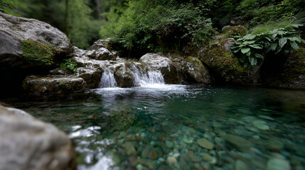 Fototapeta premium Clear water cascading over rocks.