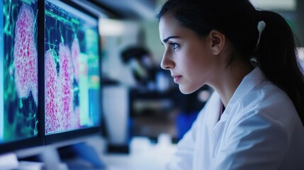 Researcher Analyzing Cell Structures in Laboratory Environment