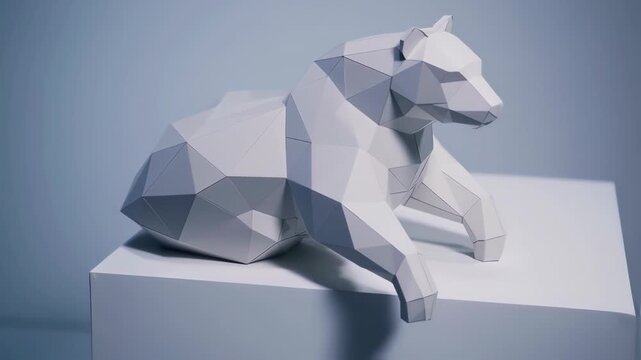 3D paper bear sculpture, light gray, simple