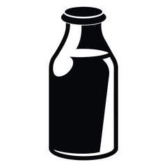 Black Silhouette Illustration of a Simple Bottle Design with Distinct Neck and Cap