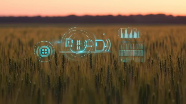 Agricultural Innovation Technology Scanning Wheat Field with Advanced Smart Sensors