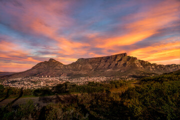 Sunset over Table Mountain and Twelve Apostles, Cape Town
