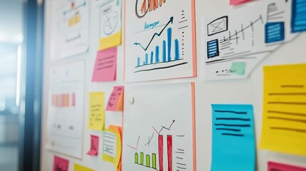 Professional businessman updating project status on whiteboard with colorful sticky notes during collaborative team planning meeting
