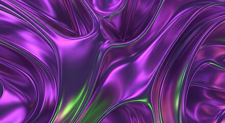 Vibrant purple and green metallic fluid surface with organic waves and shiny texture