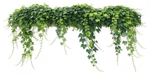 Fototapeta premium Lush Green Ivy Cascade on White Background Botanical Freshness, Vine , Foliage