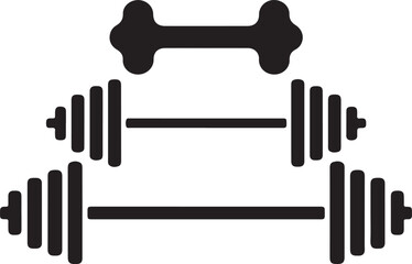 Collection of black and white dumbbell icons and silhouette weights fitness