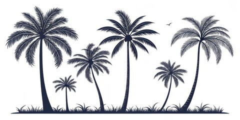 Silhouette Palm Trees Scene with Bird, tropical ,island