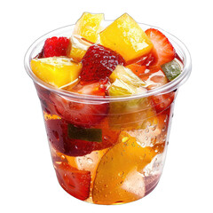 Plastic cup filled with a vibrant fruit salad