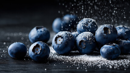 Fresh Blueberries with Powdered Sugar on Black Slate . Ai gen.

